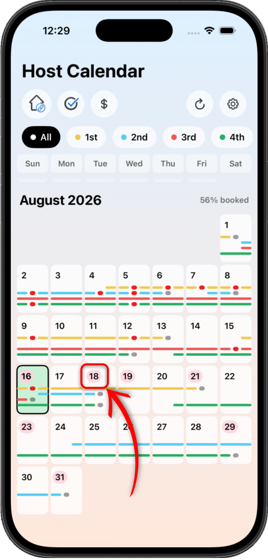 Calendar dates marked with unfinished task indicators